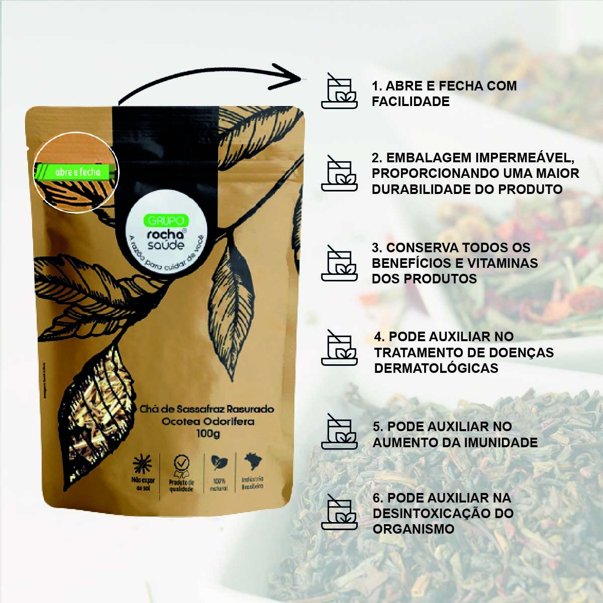 Chá de Sassafraz Rasurado – Ocotea Odorifera – 100g