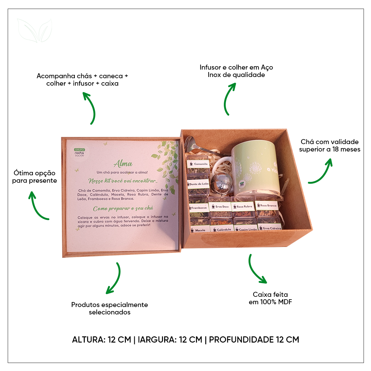 Kit de Chá da Alma com Caneca Personalizada, Colher e Infusor