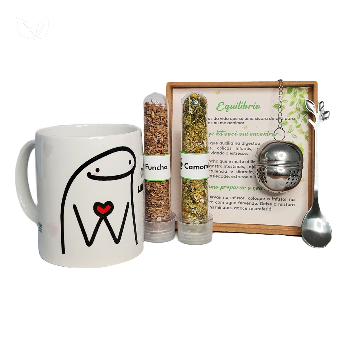 Kit de Chá Equilíbrio com Caneca Personalizada, Colher e Infusor