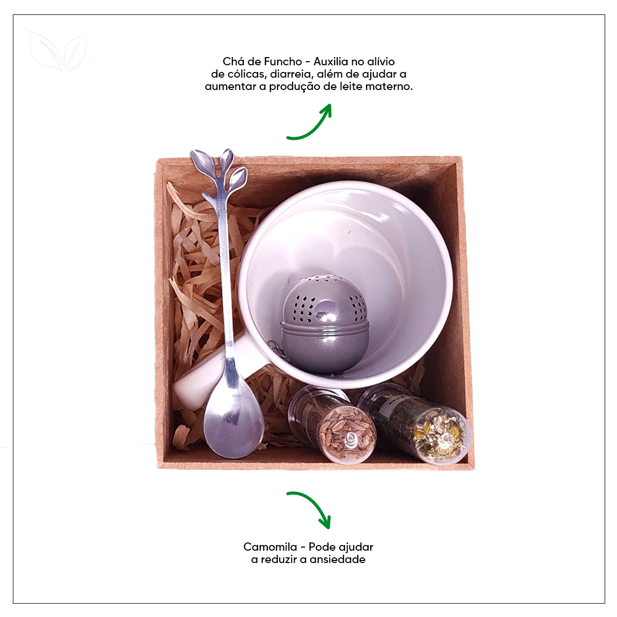 Kit de Chá Equilíbrio com Caneca Personalizada, Colher e Infusor