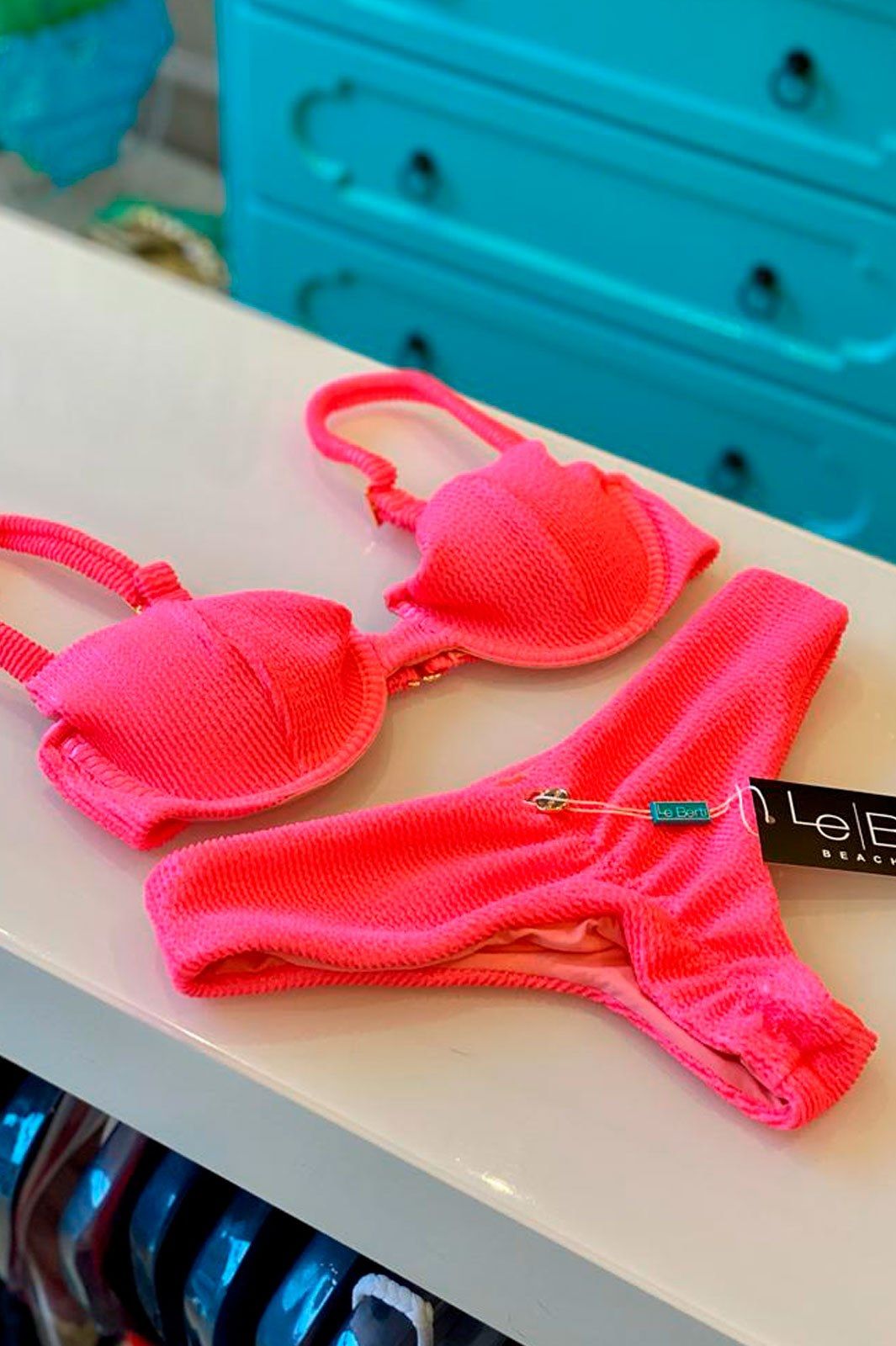 Foto do produto Biquíni CALCINHA Lateral Alta Rosa Texturizado - Positano | kit-B1FD9SSN9