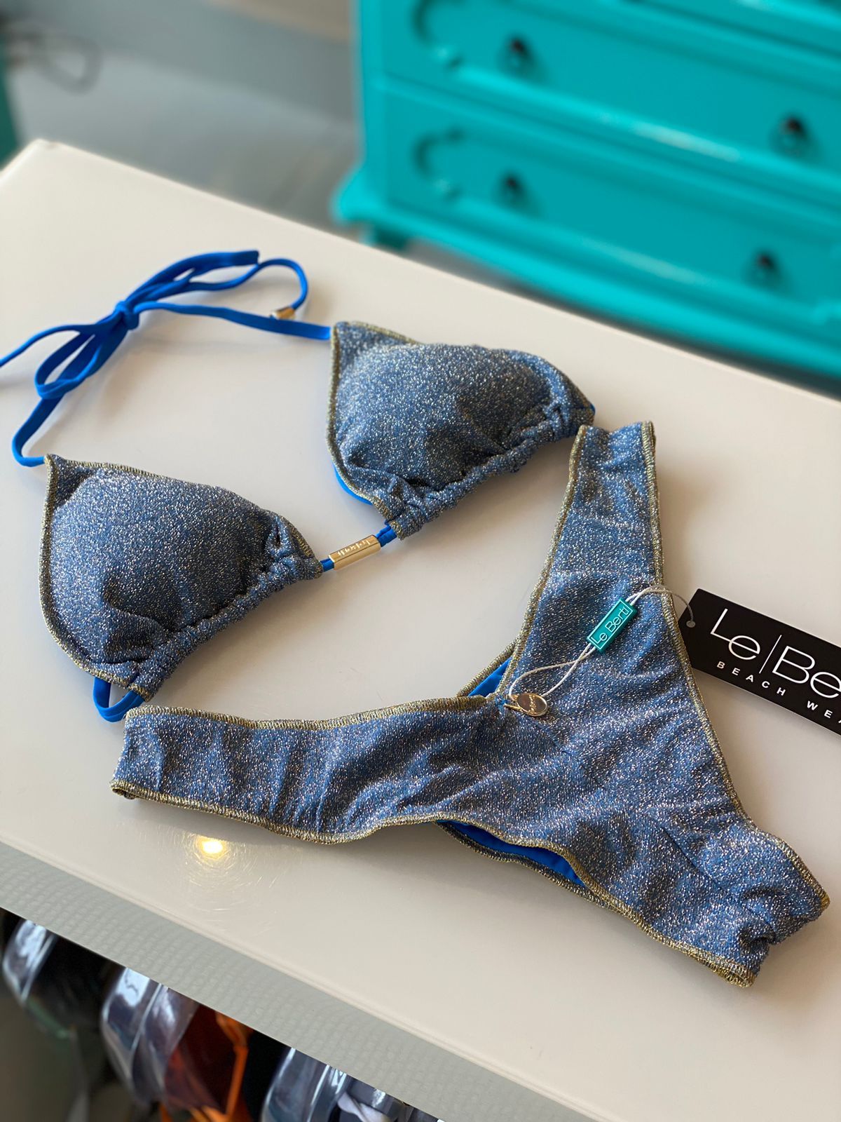 Foto do produto Biquíni TOP Lurex Cortininha Azul - Los Roques BICOLOR (R2) | kit-91EYHHGIH