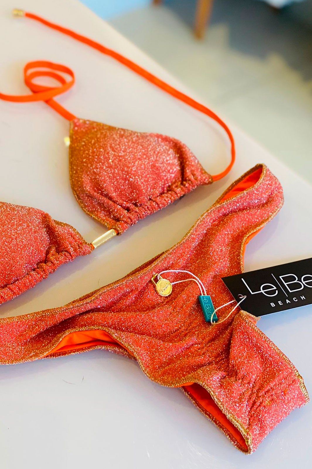 Foto do produto Biquíni Lurex Cortininha Asa-Delta Laranja - Los Roques
