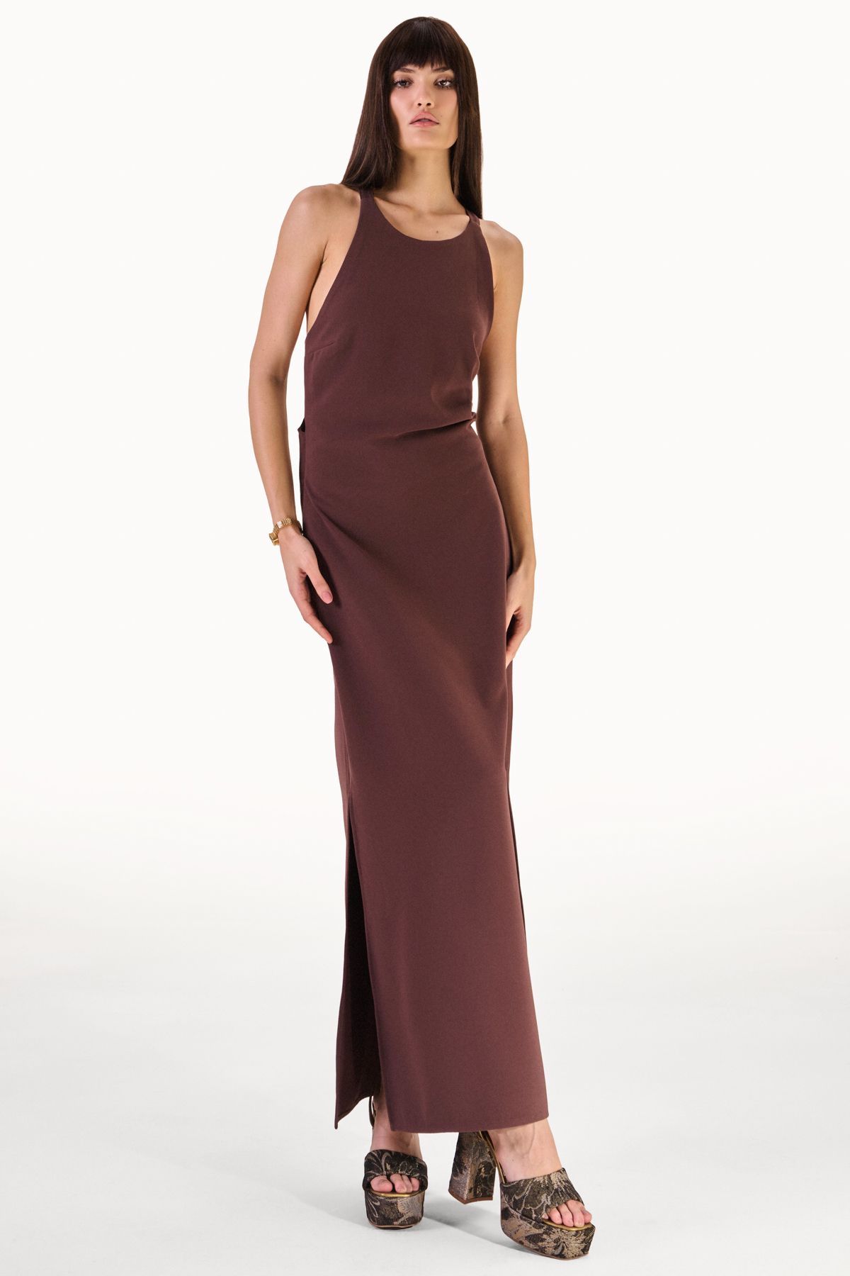 Foto do produto Vestido Crepe Helene Marrom