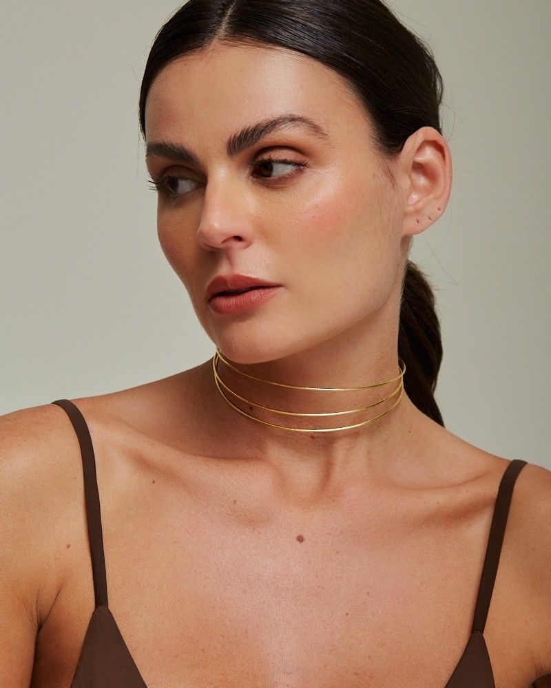 Choker 3 Fios Escovados Dourado