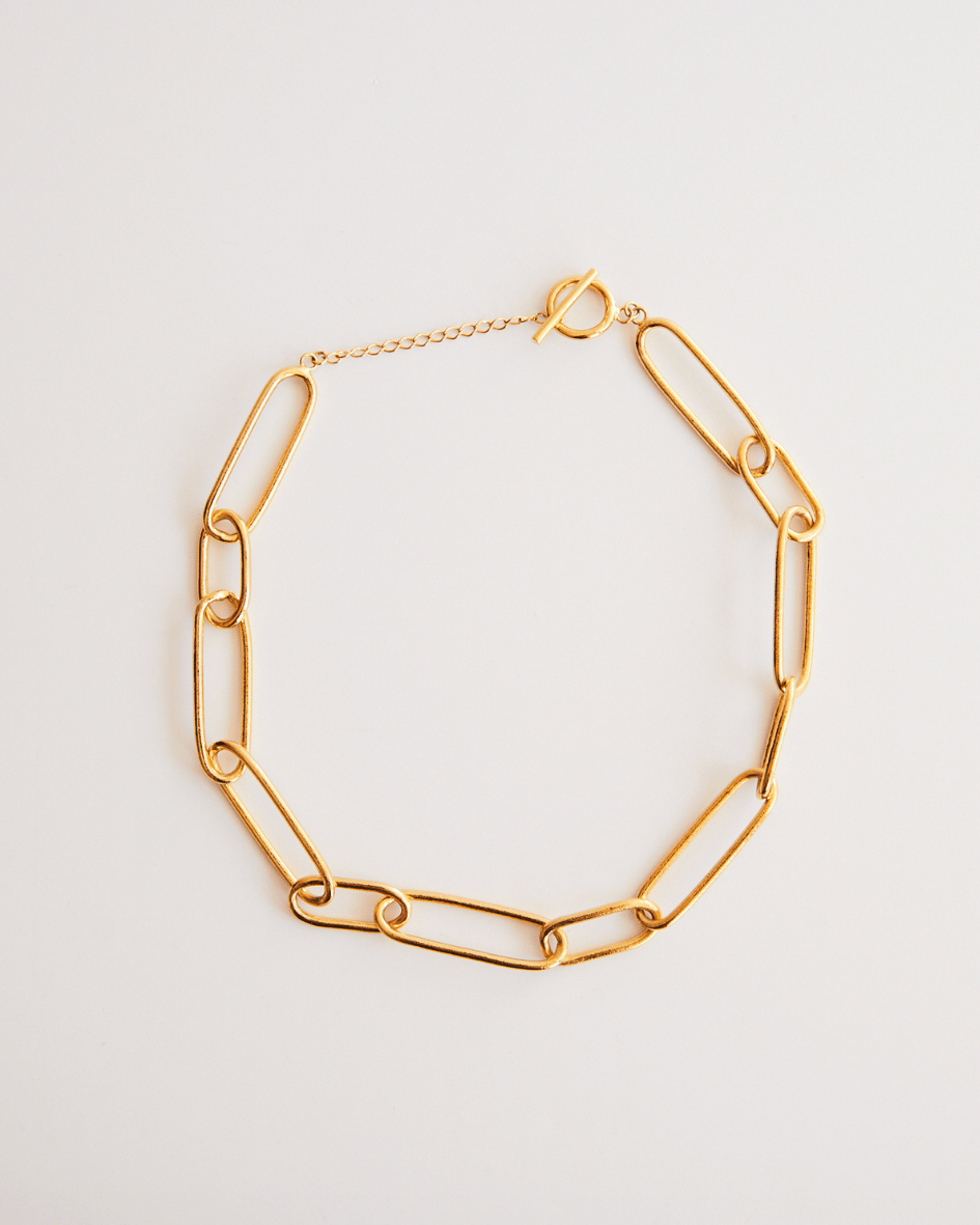 Colar Elos Alongados Fecho T Dourado