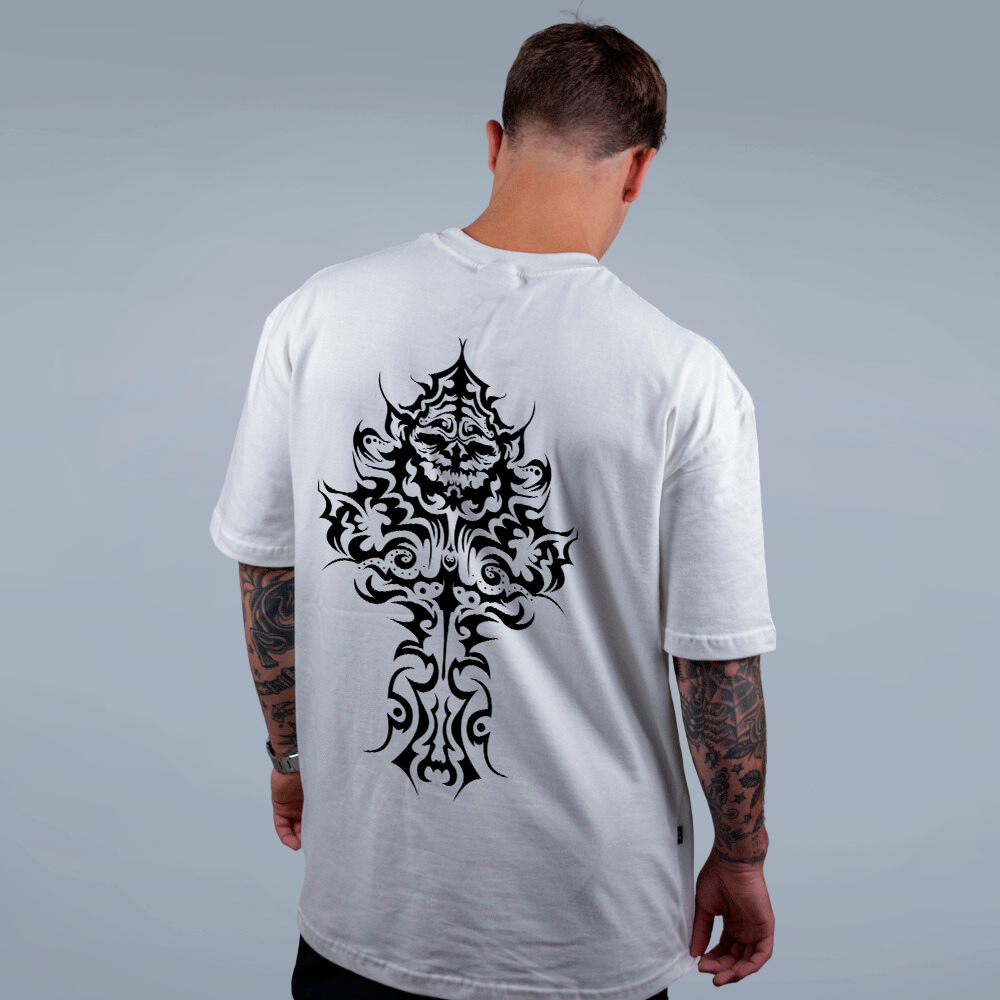 CAMISETA OVERSIZED OFF WHITE - MANIKAS TRIBAL - LOLJA - Atelier do