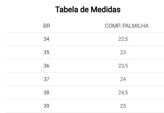 tabela de medidas