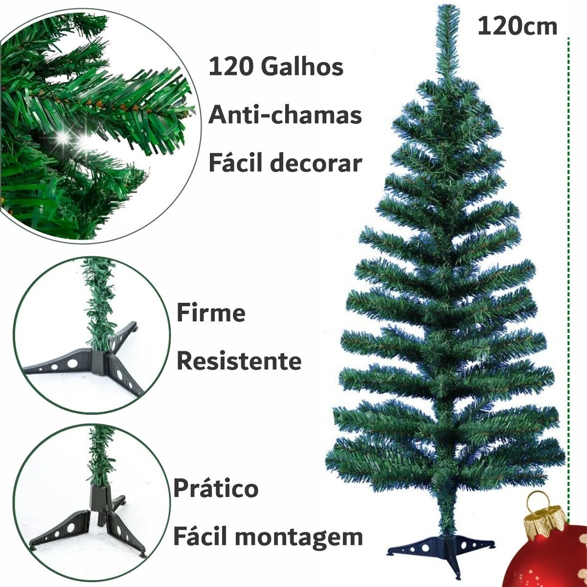 Árvore De Natal 1.20m Com 120 Galhos