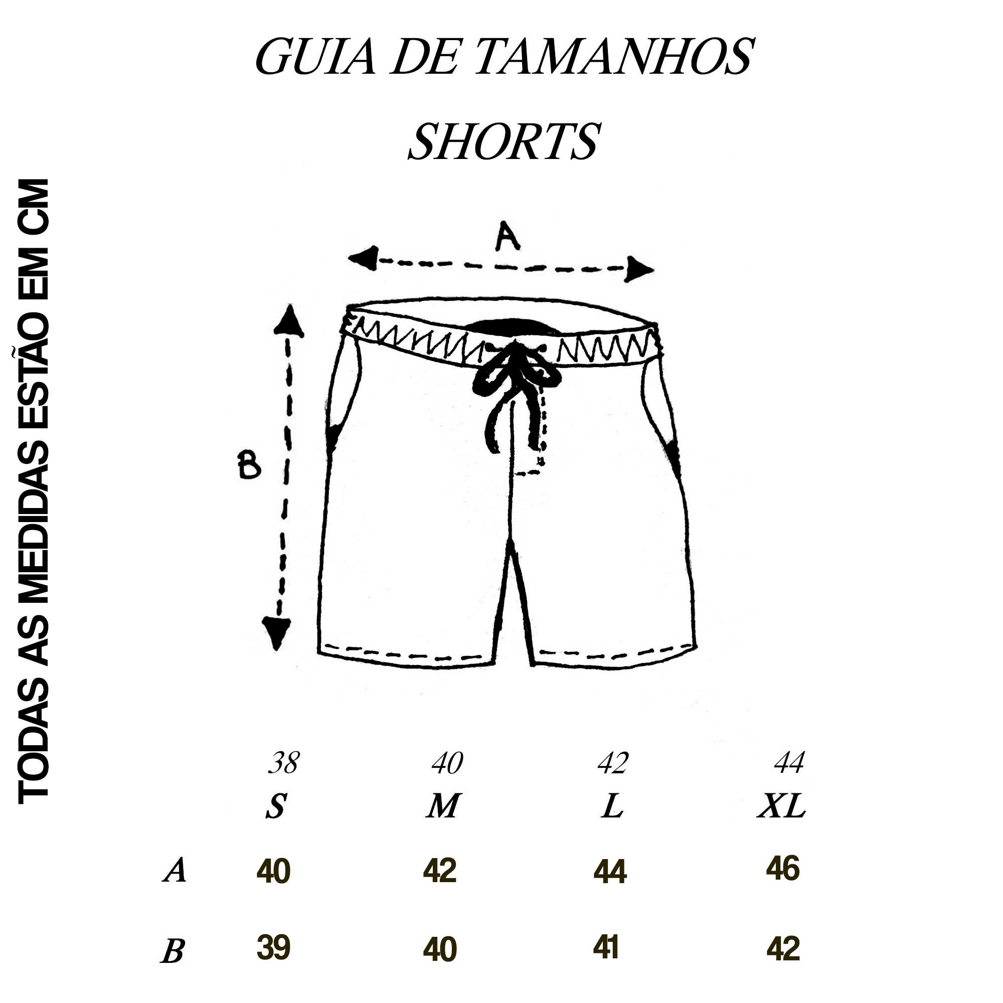 Shorts Guia de Tamanhos