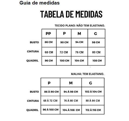 Tabela de medidas