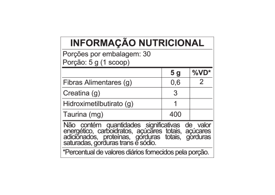 Produto Creatina - Tabela Nutricional