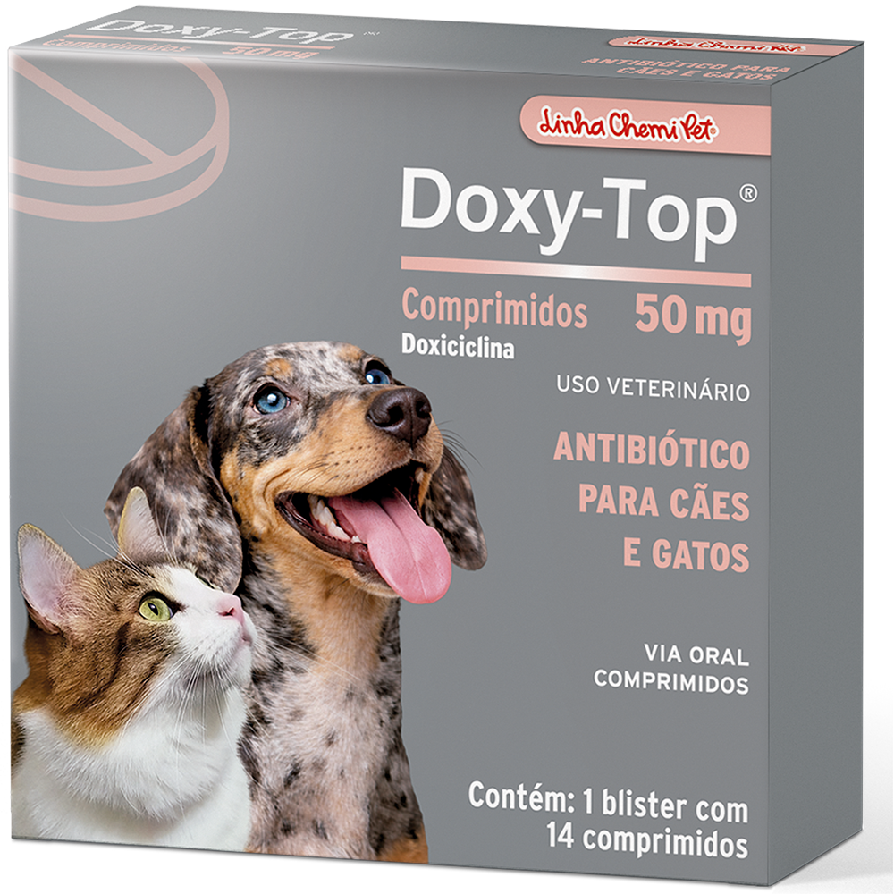Antibiótico Doxy-Top com Doxiciclina para Cães e Gatos 50 mg Chemitec