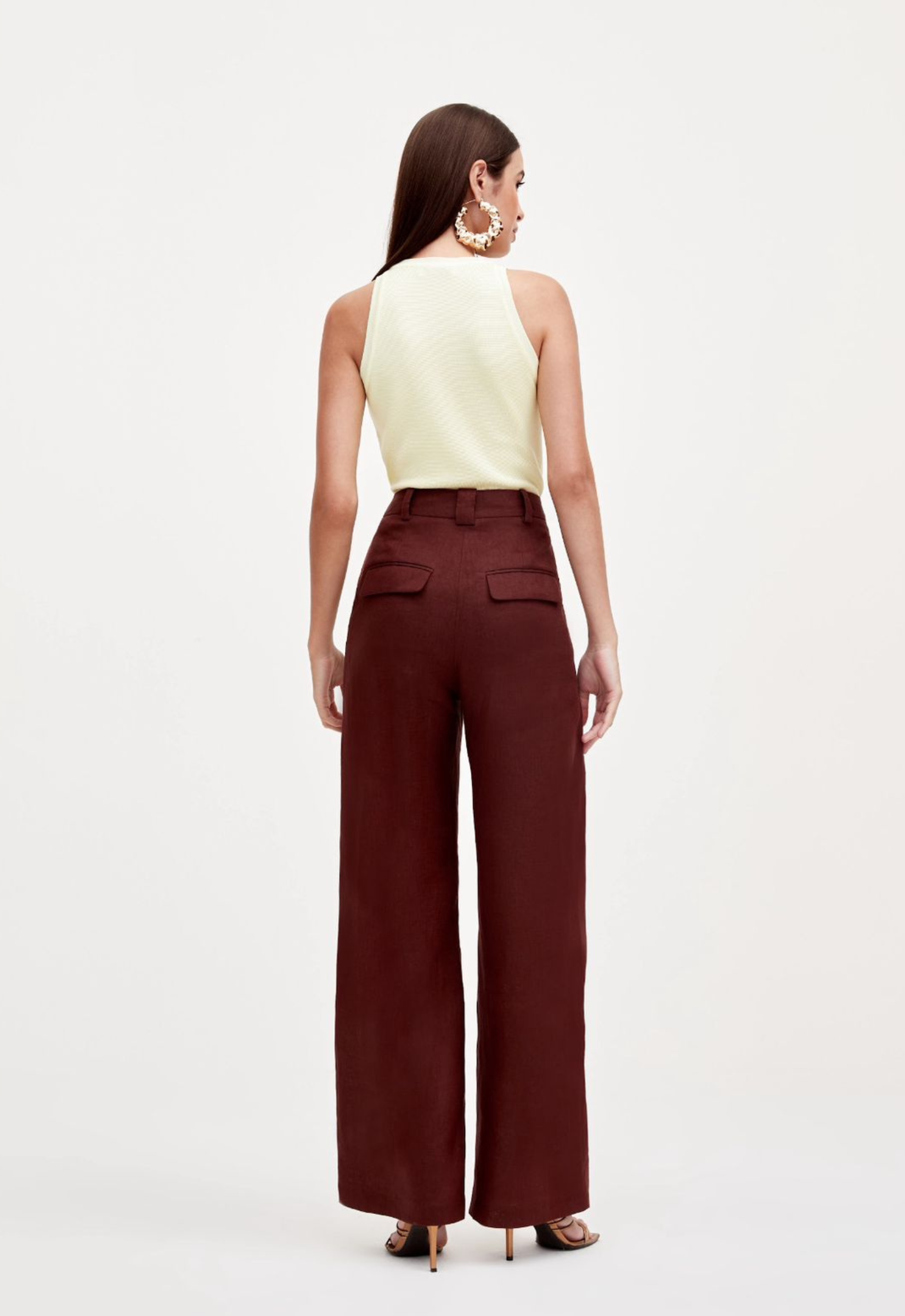 Calça Celine Pantalona Linho - Coffee 