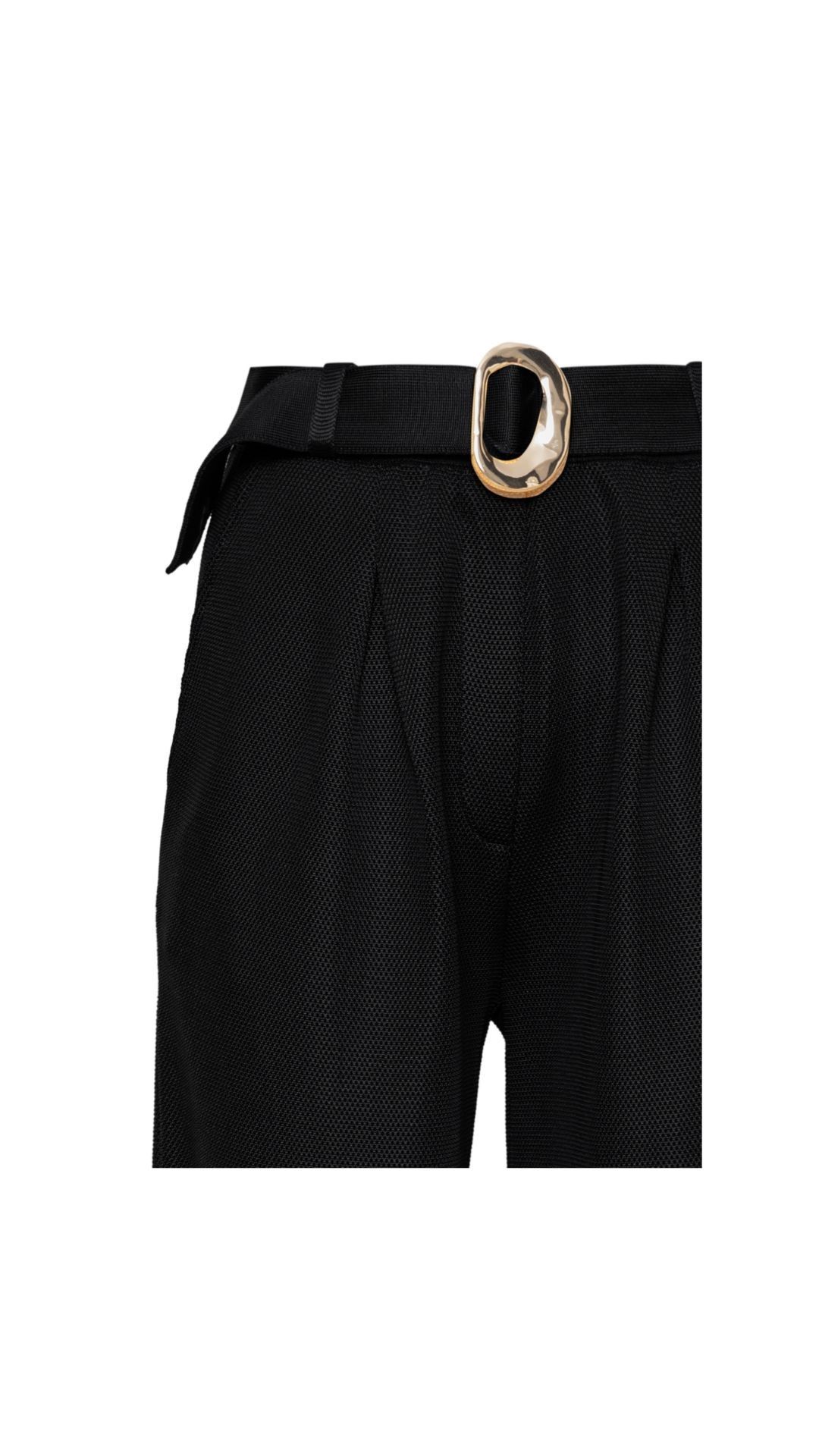 Calça alfaiataria tricot com cinto Pilar - Preto