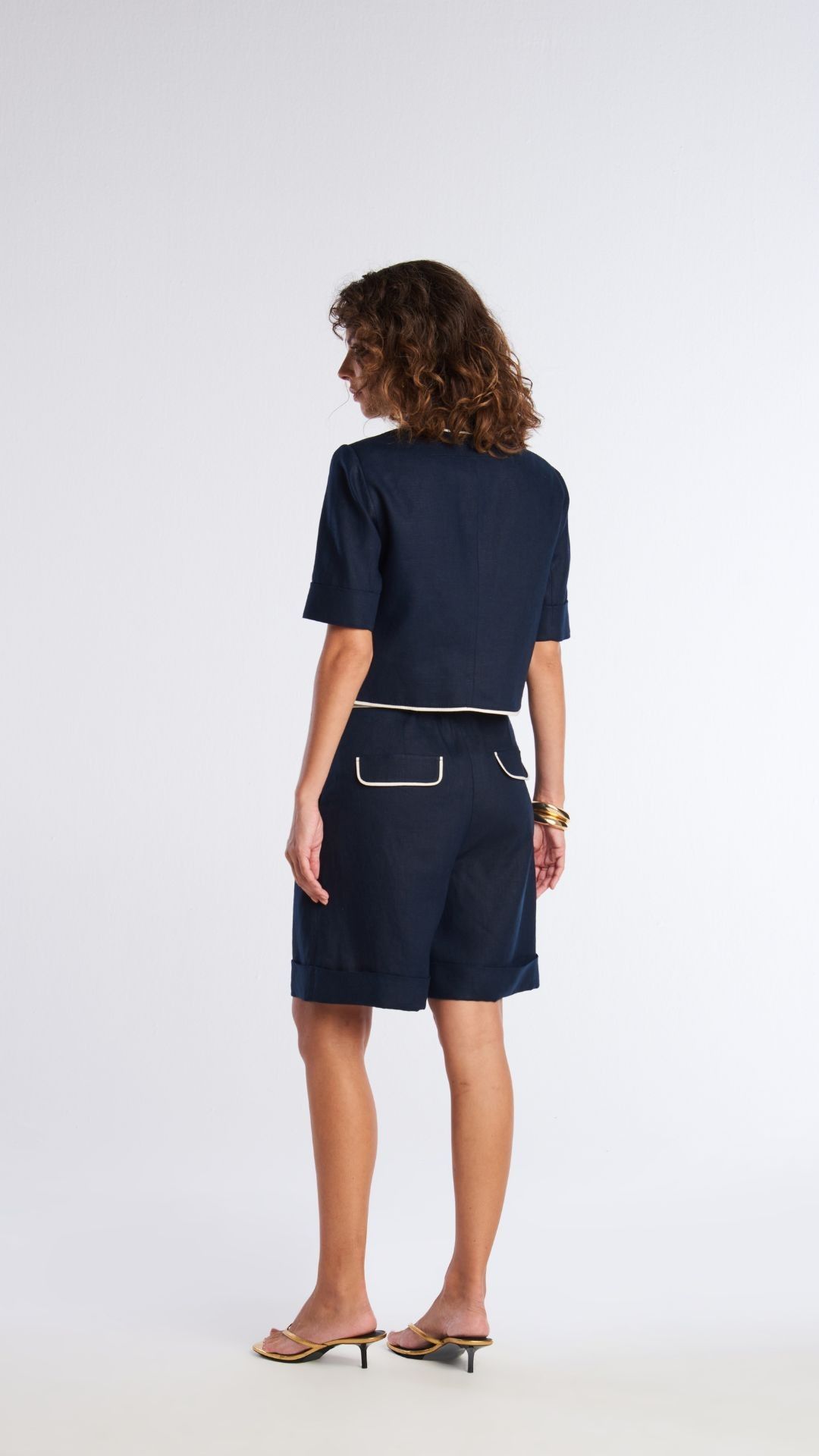 Casaqueto com bolso linho Nicky - Navy e Champagne