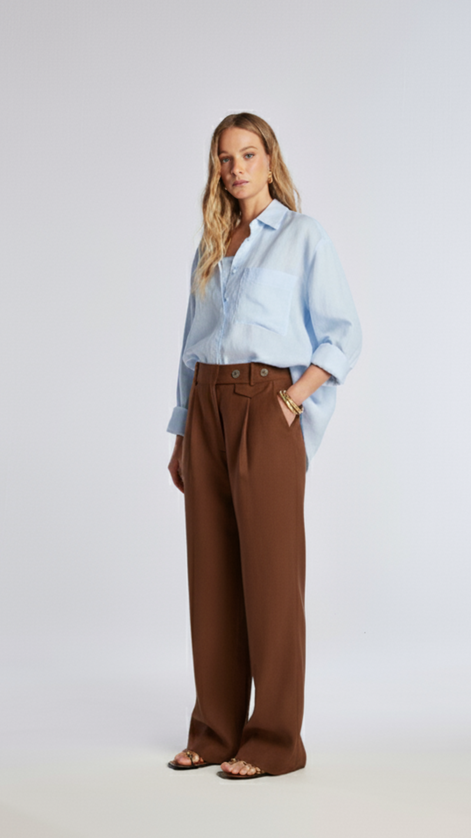 Camisa com bolso de linho Duda -  Dream Blue 