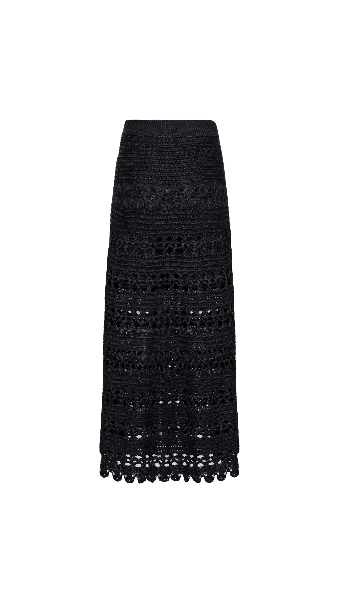 Saia midi rendada de tricot Demi - Preto 