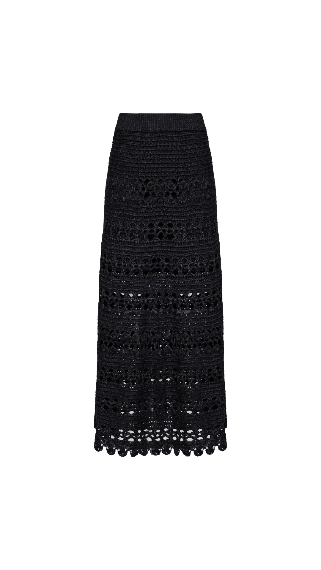 Saia midi rendada de tricot Demi - Preto 