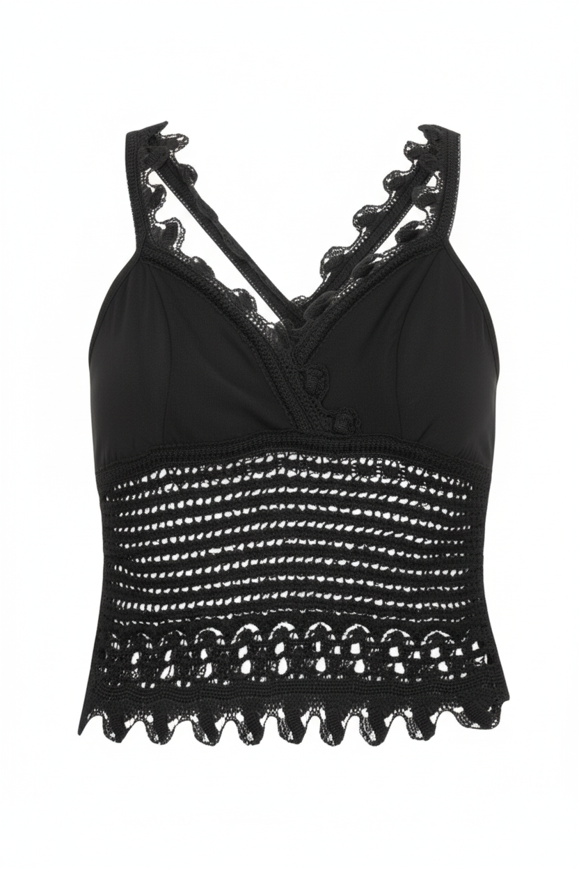 Top rendado de tricot Tina - Preto