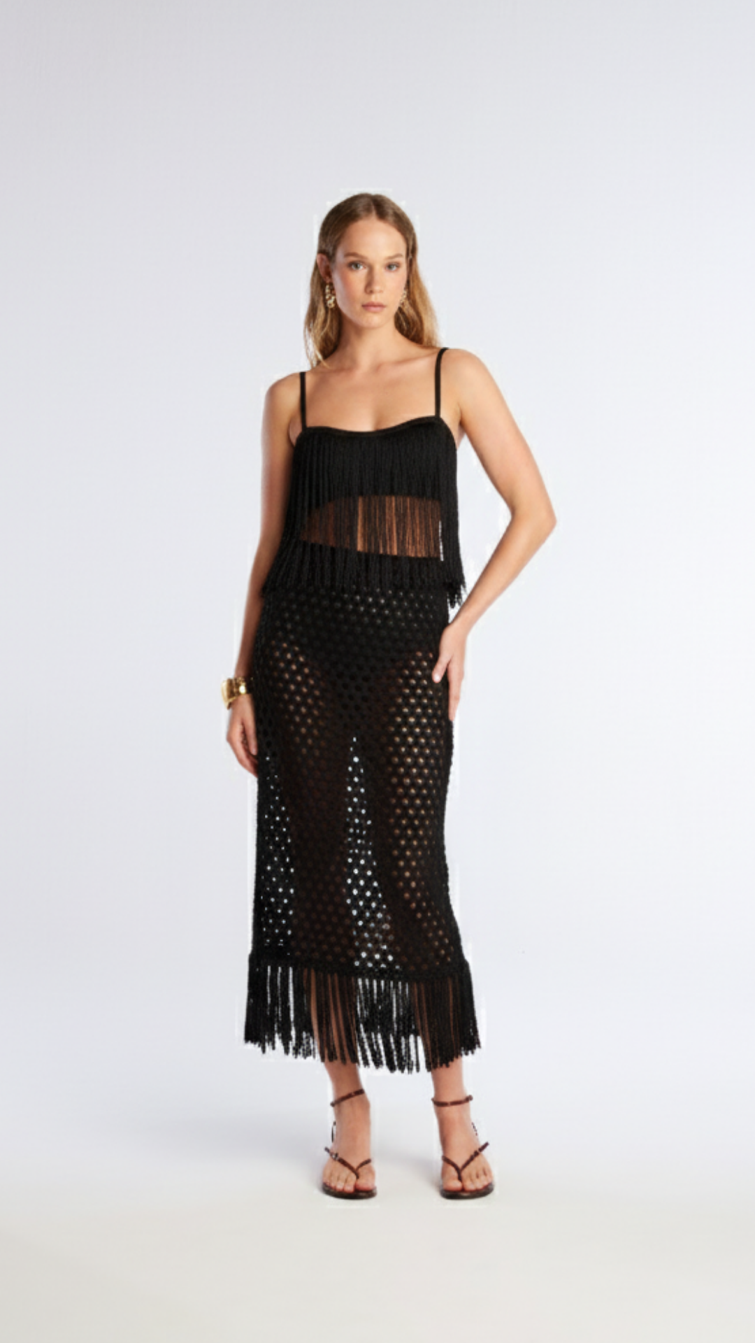 Top de franjas Leona - Preto