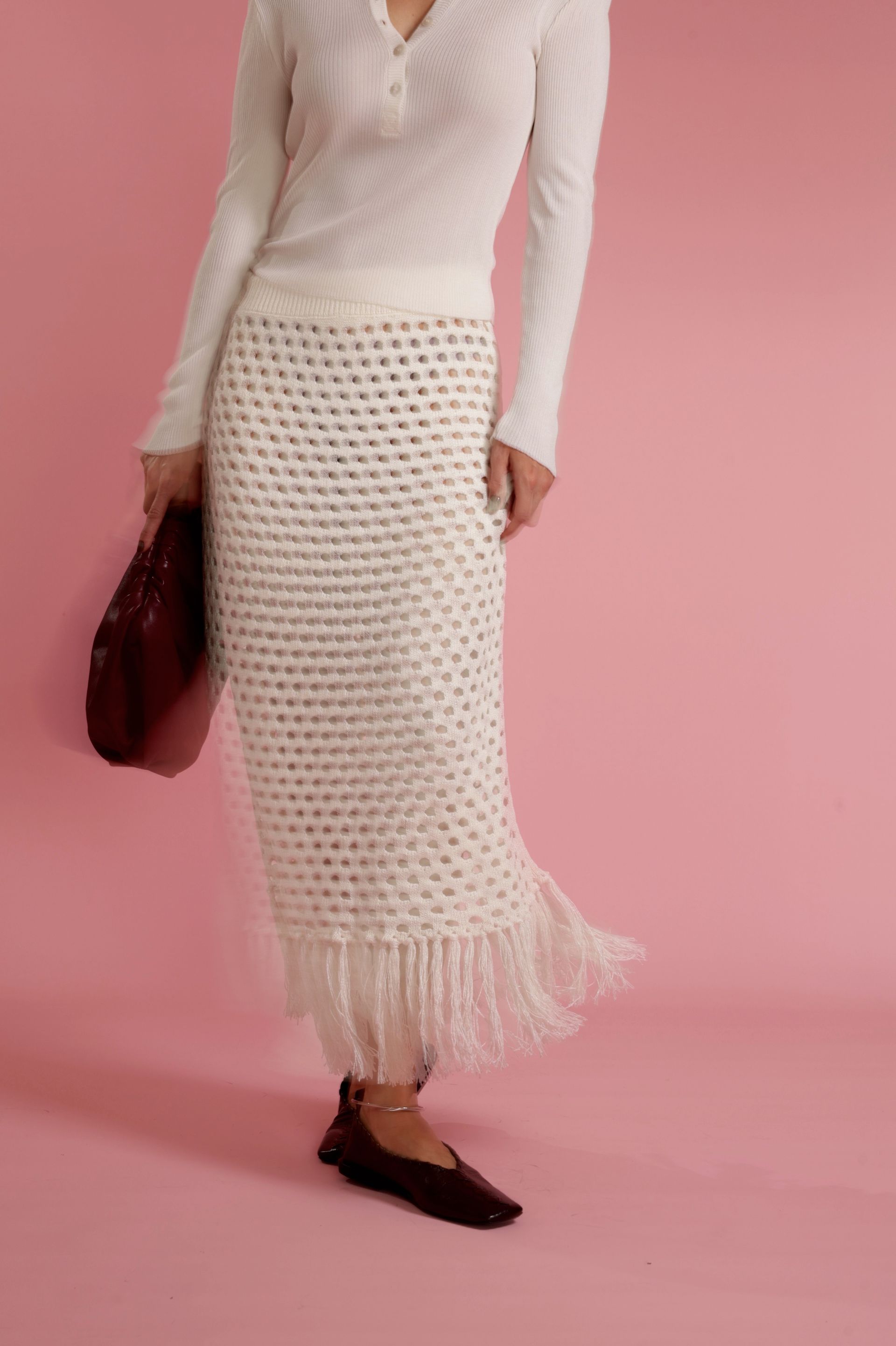 Saia rendado de tricot Mel - Off White