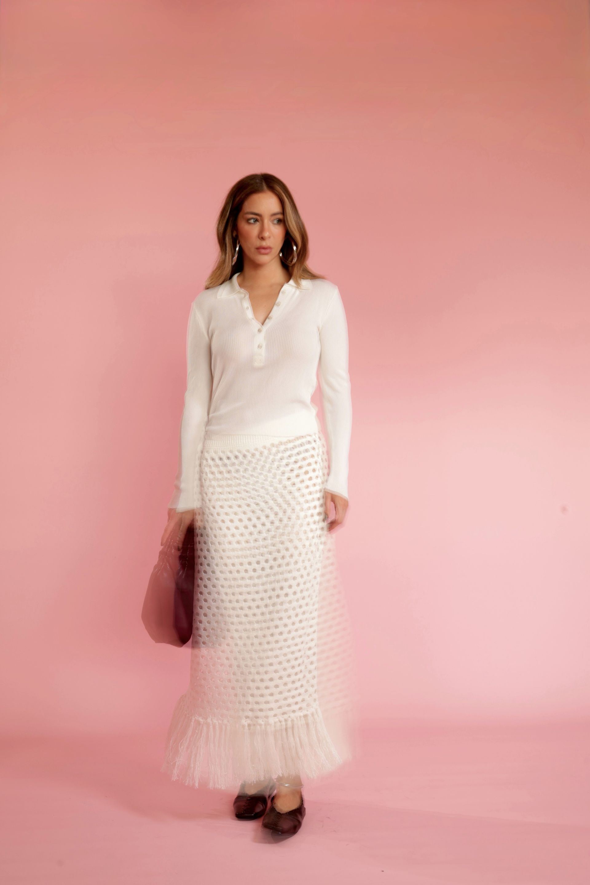 Saia rendado de tricot Mel - Off White