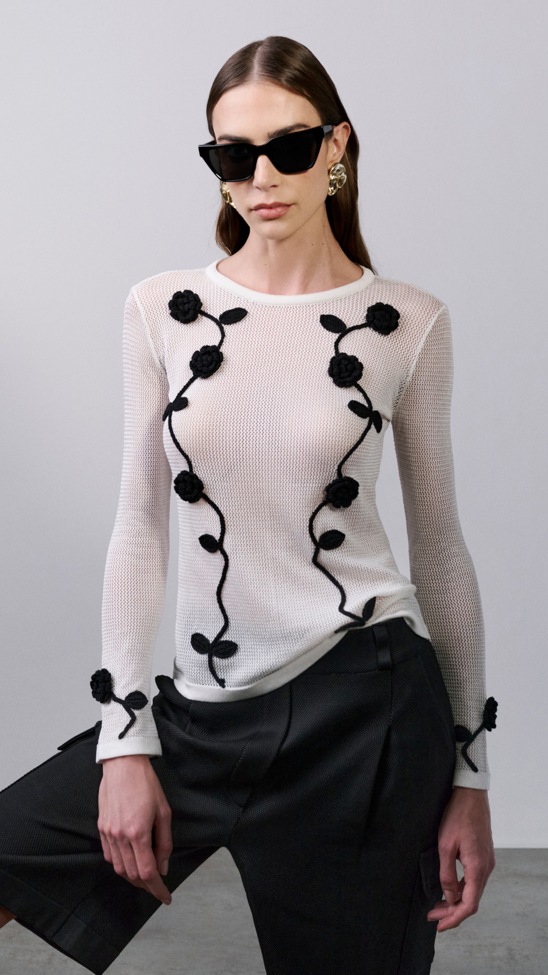 Blusa bordada de flor Taylor - Off White