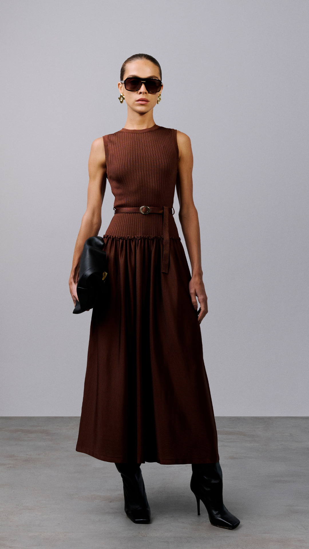 Vestido com cinto Lorena - Chocolate quente 