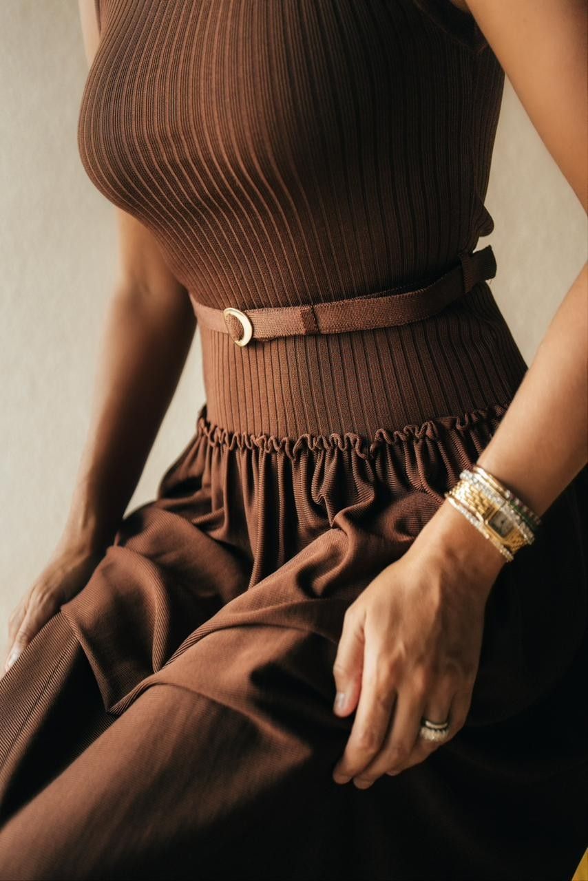 Vestido com cinto Lorena - Chocolate quente 
