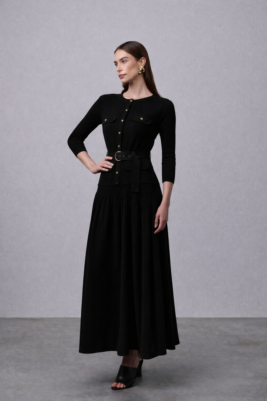 Vestido com botões Tina - Preto