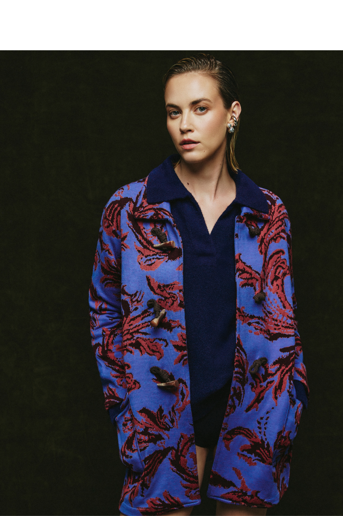 Casaco flores Charlotte -Steal Blue