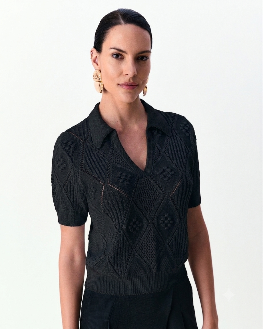 Blusa rendado polo Marta - Preto
