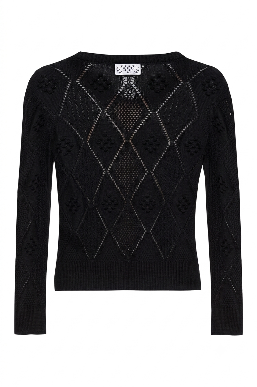 Cardigan rendado Marina - Preto