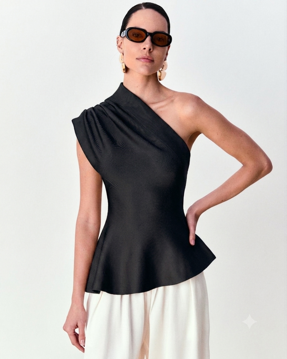 Blusa ombro  único Kátia - Preto