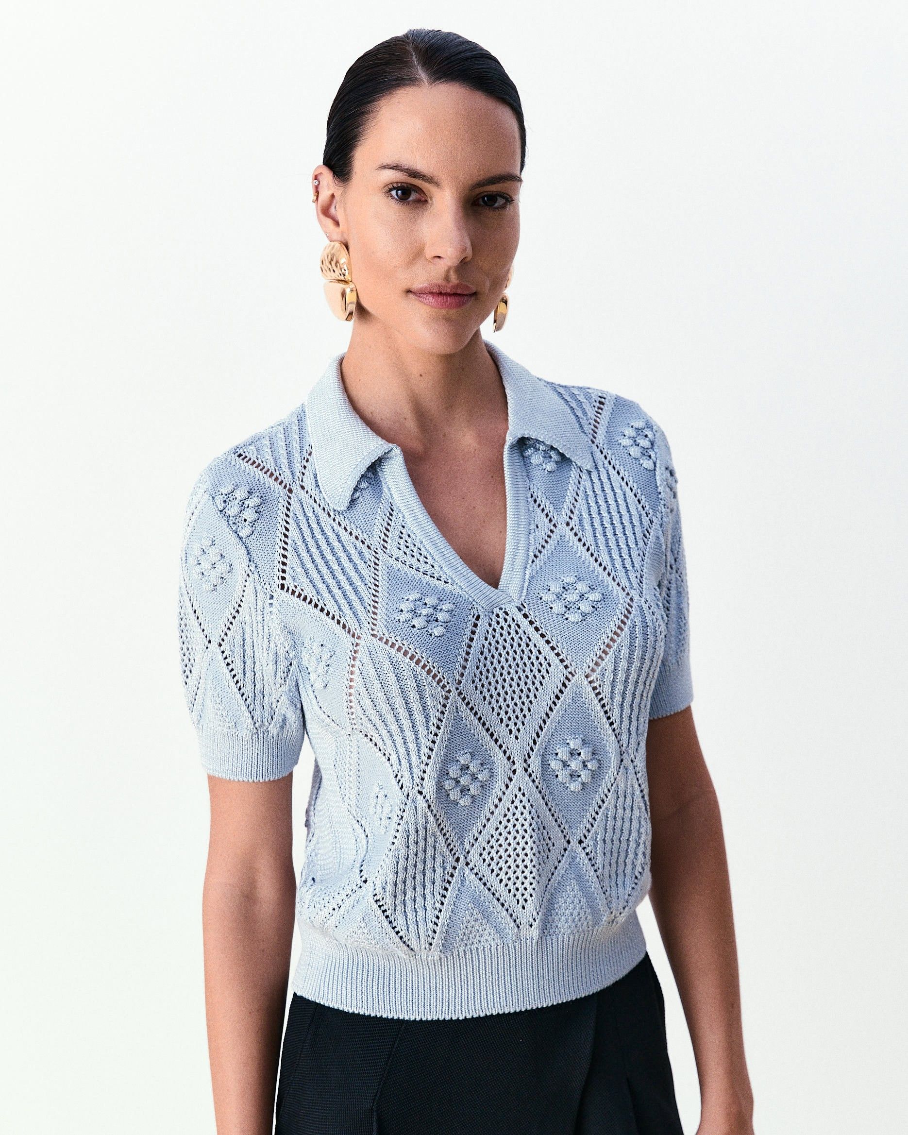 Blusa rendado polo Marta - Ice Blue