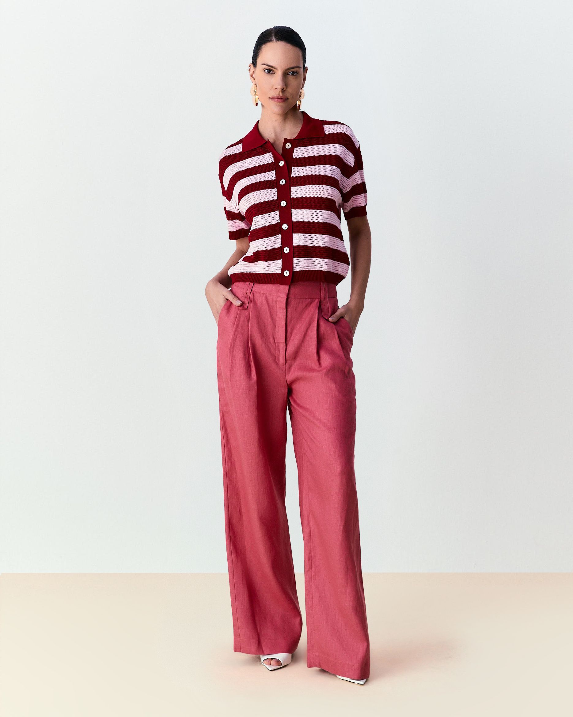Calça pantalona de linho Elisabete  - Rosa Kiraz
