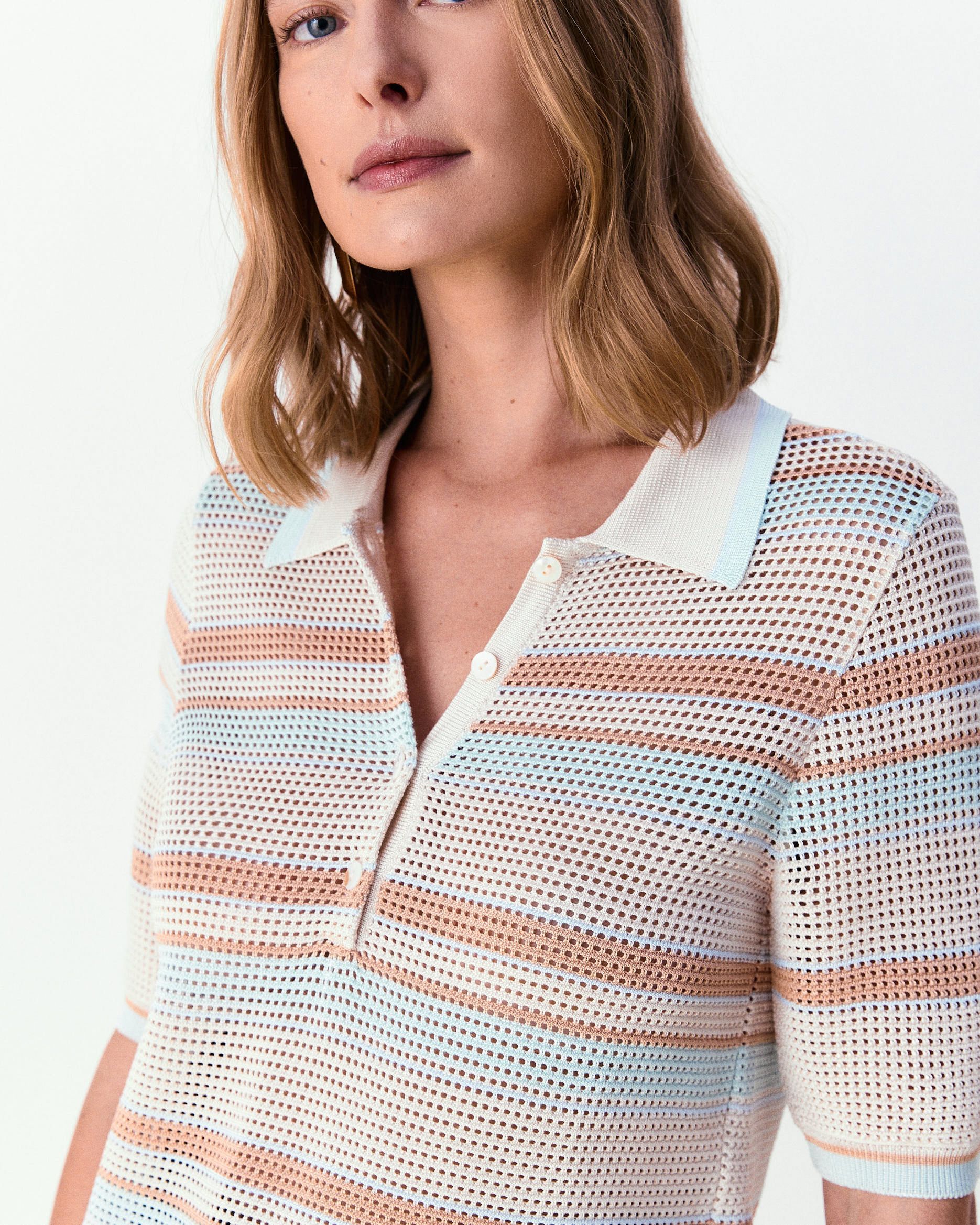 Blusa listrada gola polo Camila - Champagne 