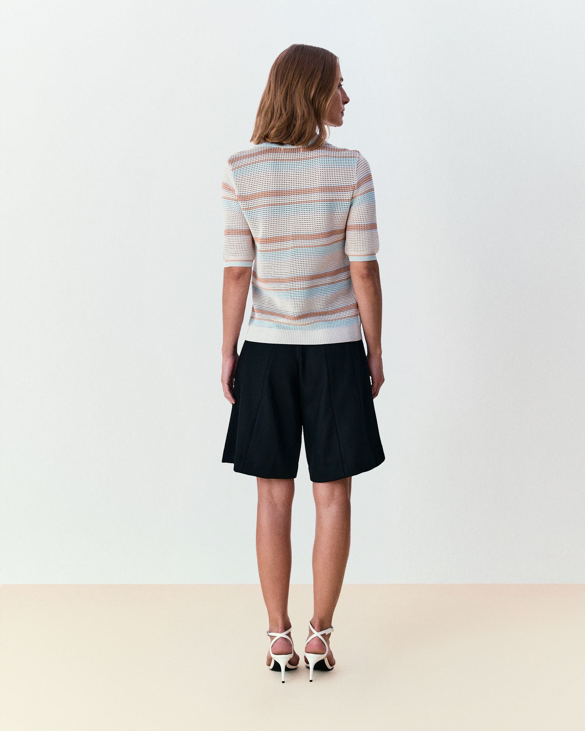 Blusa listrada gola polo Camila - Champagne 