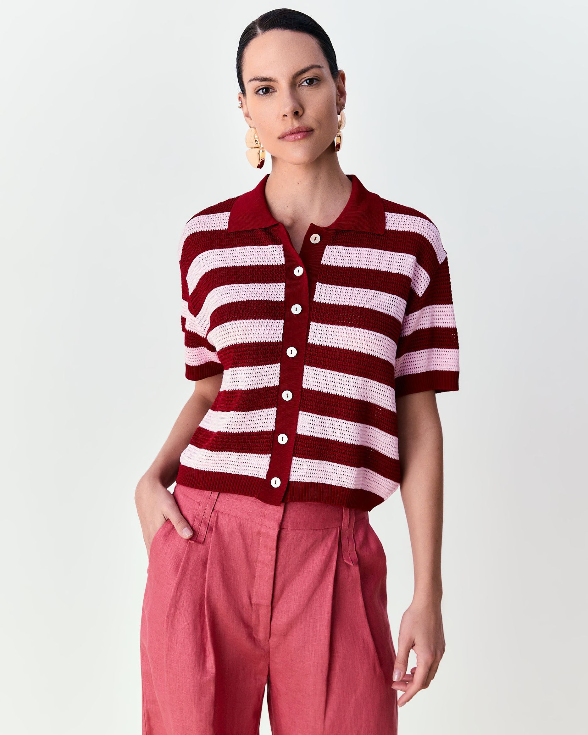 Camisa listrada polo Ava - Berry