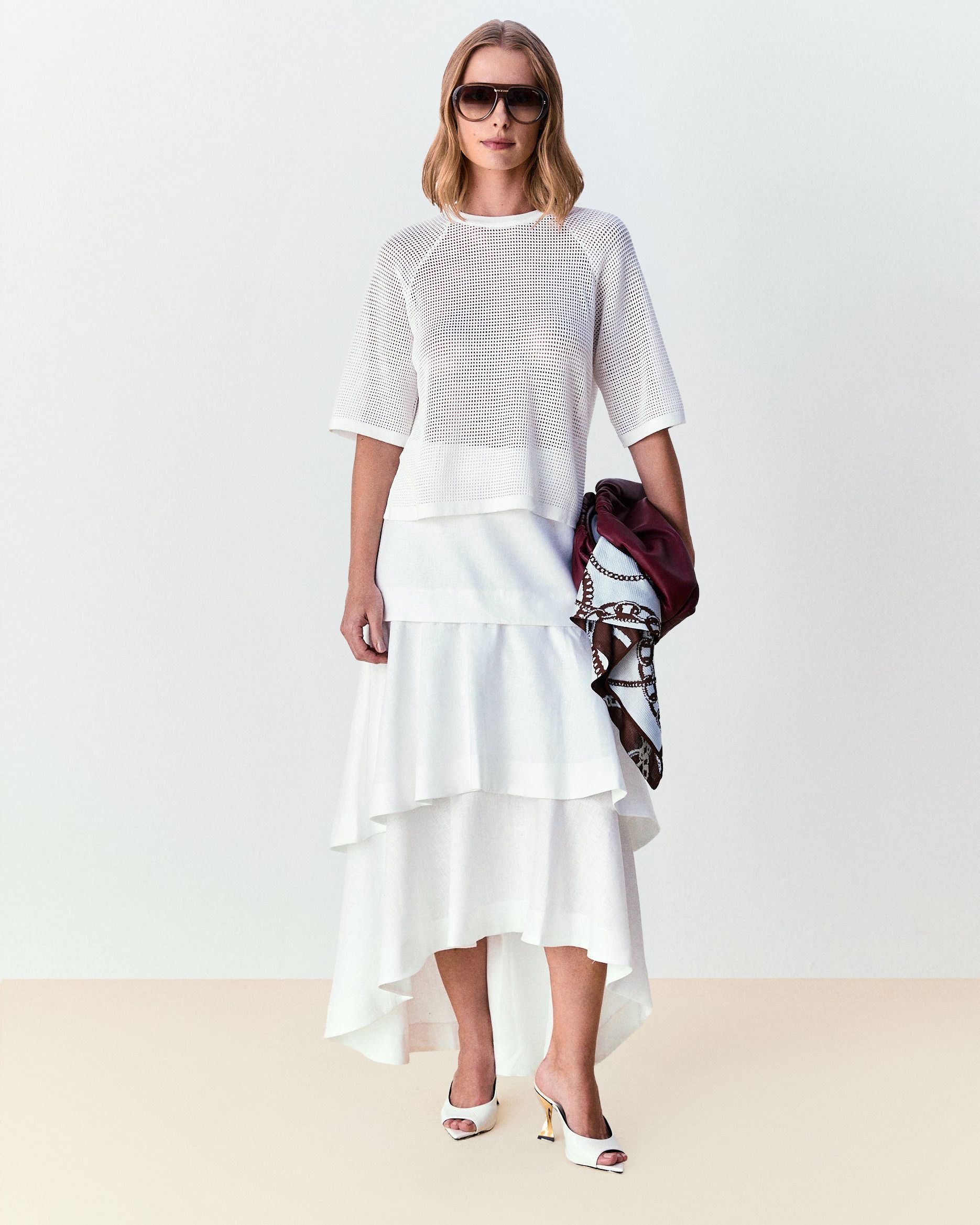 Saia babado linho Valentina - Off White