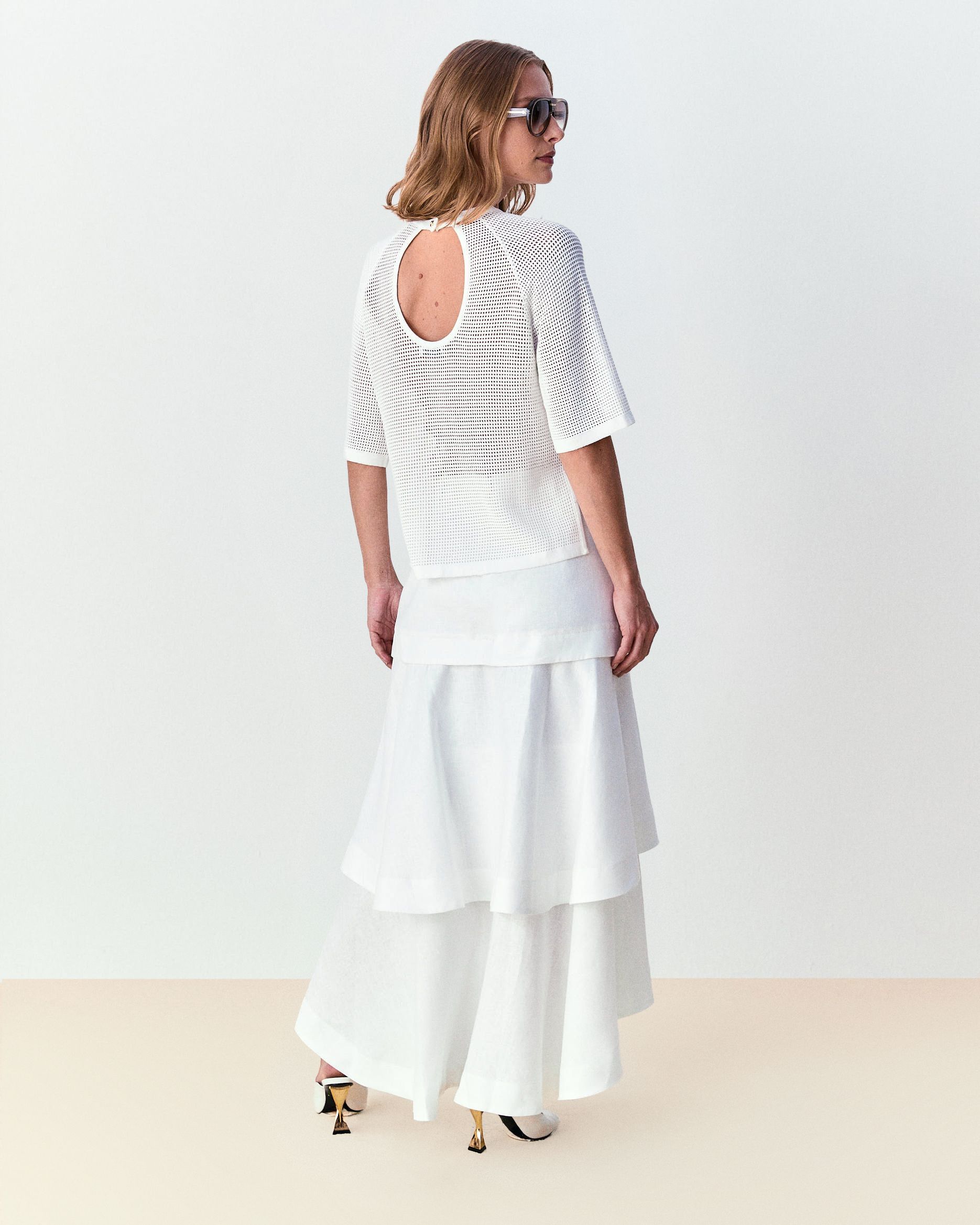 Saia babado linho Valentina - Off White