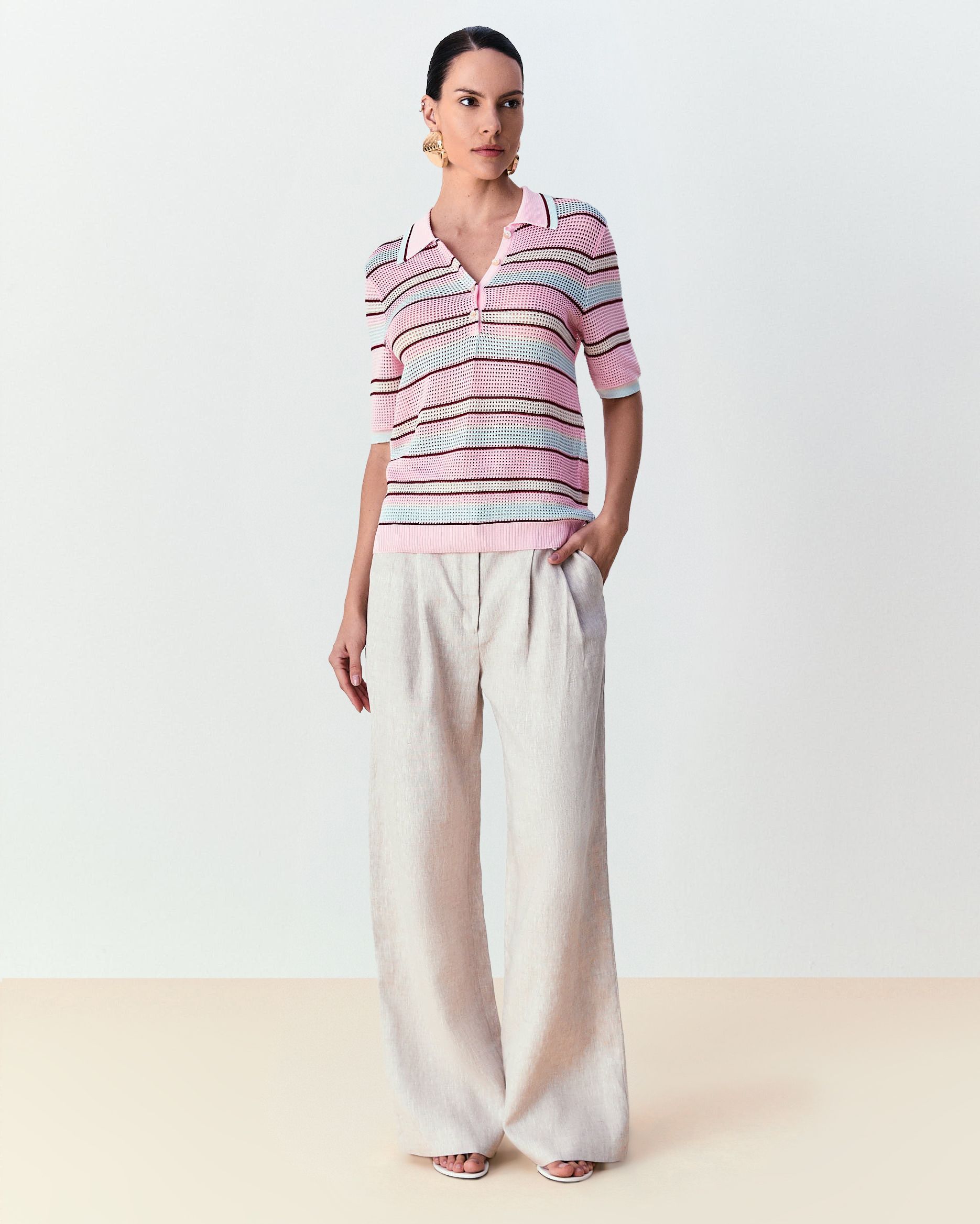 Blusa listrada gola polo Camila - Ballet