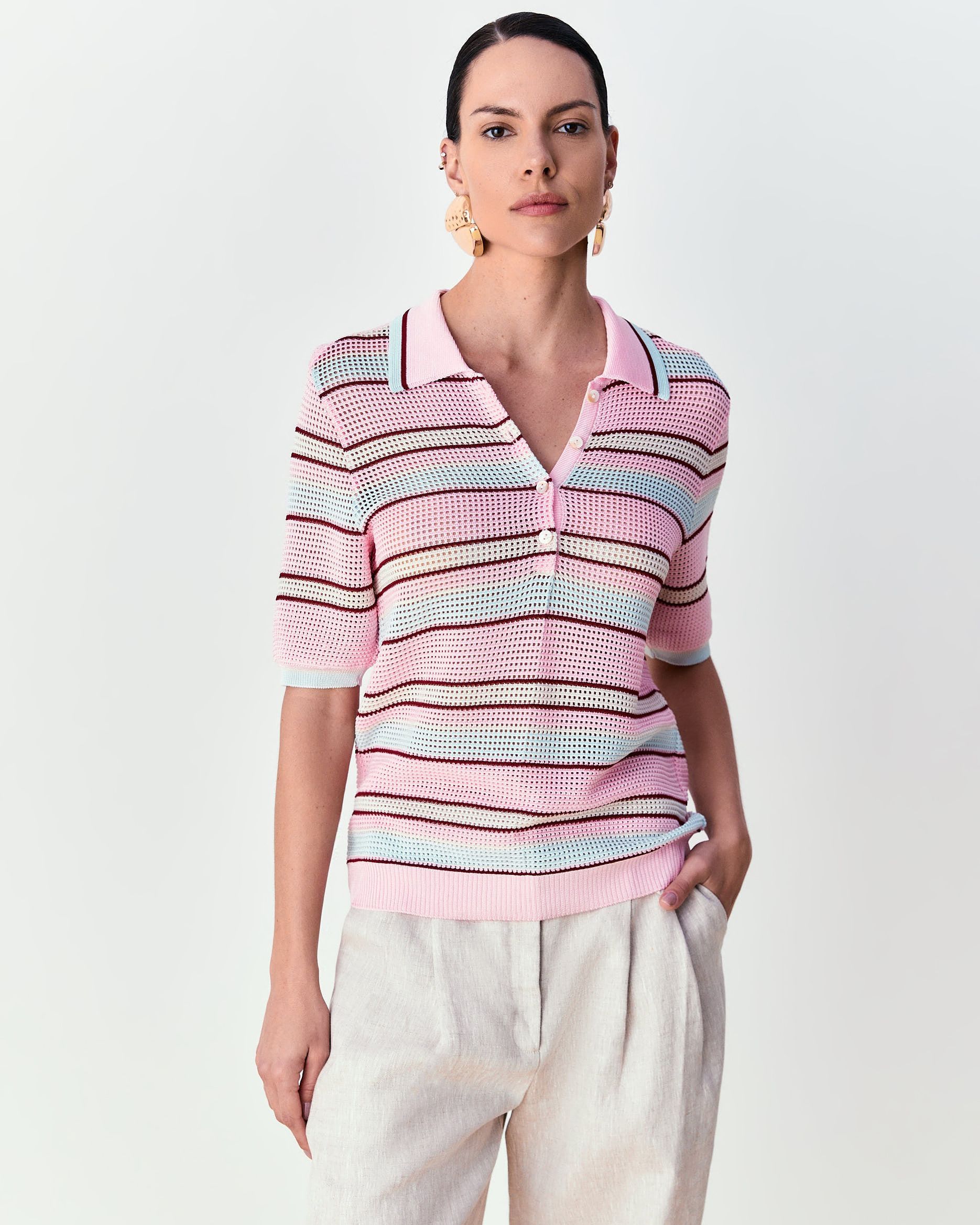Blusa listrada gola polo Camila - Ballet