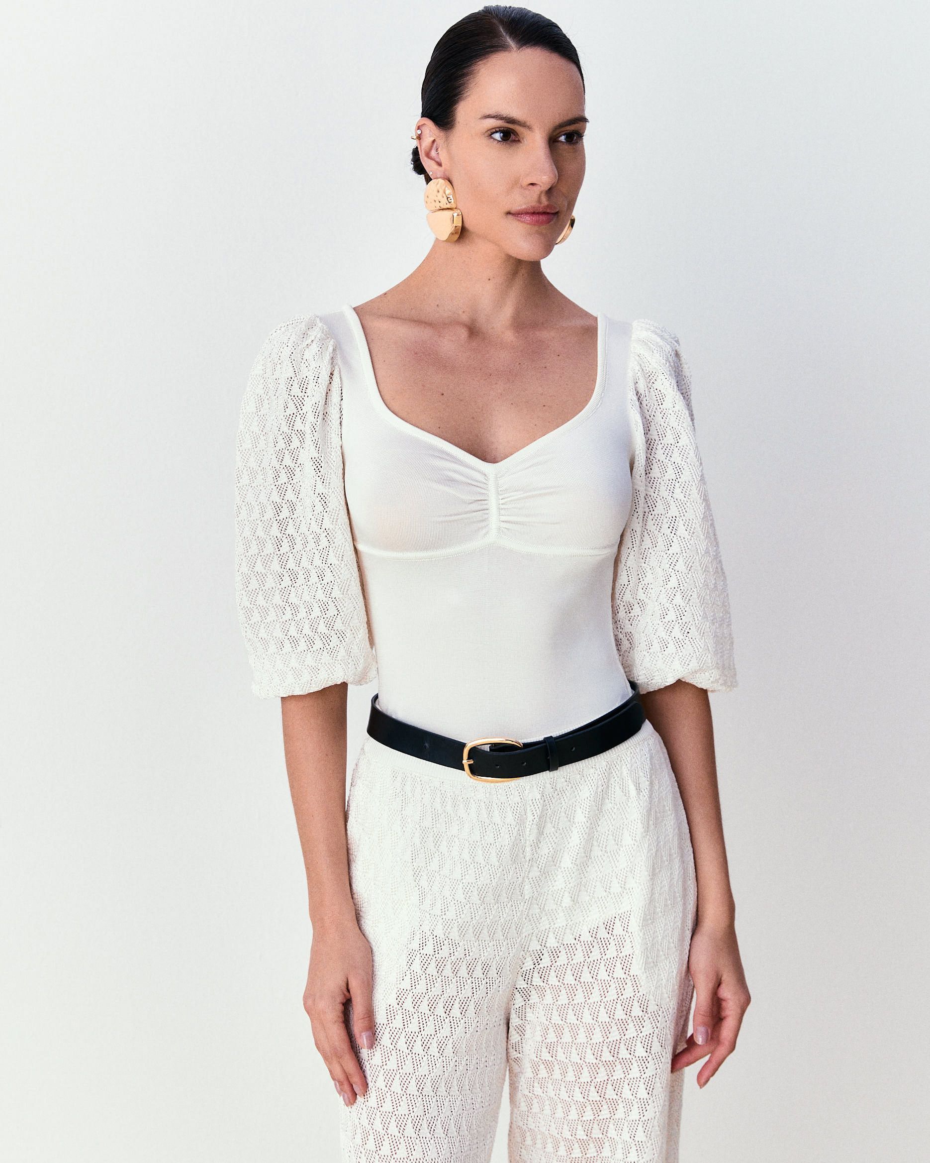Blusa manga rendada Joy - Off White 