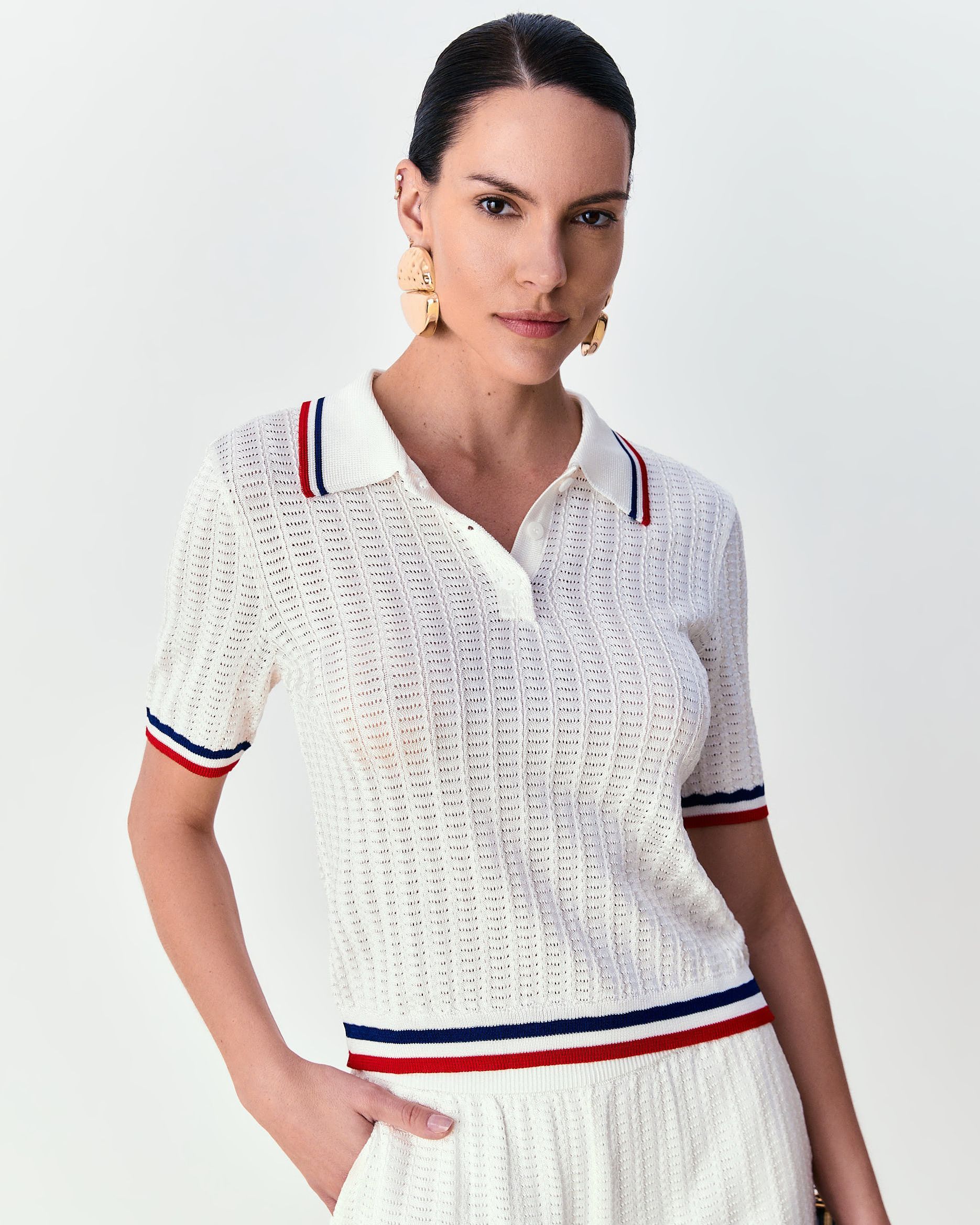 Blusa gola polo Pâmela - Off White