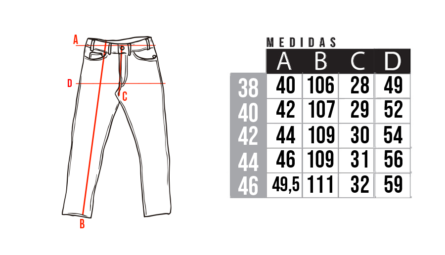 Medidas Calça de Sarja