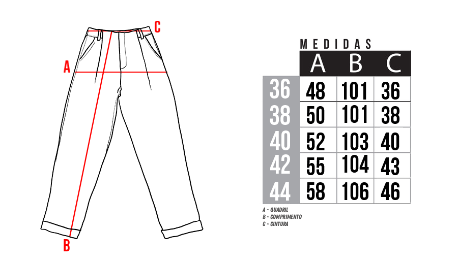 Medidas Calças Alfaiataria