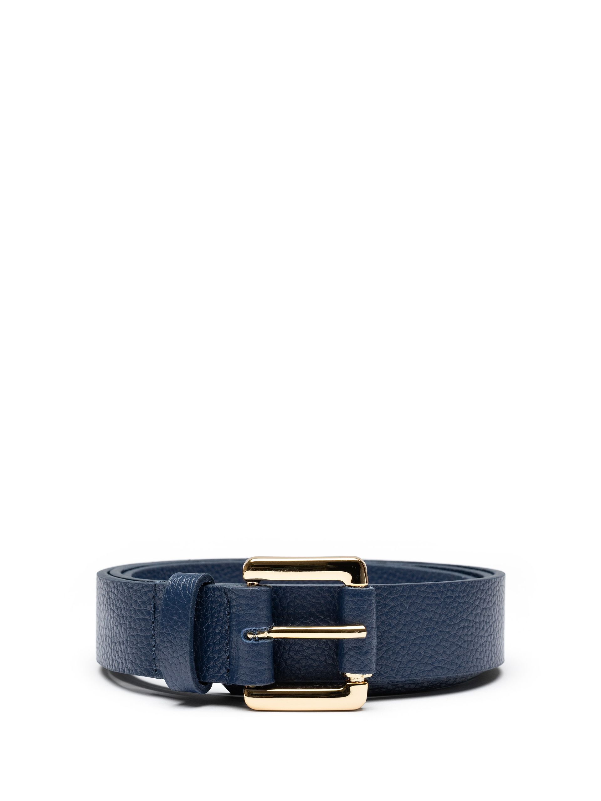 Cinto Strata em couro azul marinho com fivela dourada