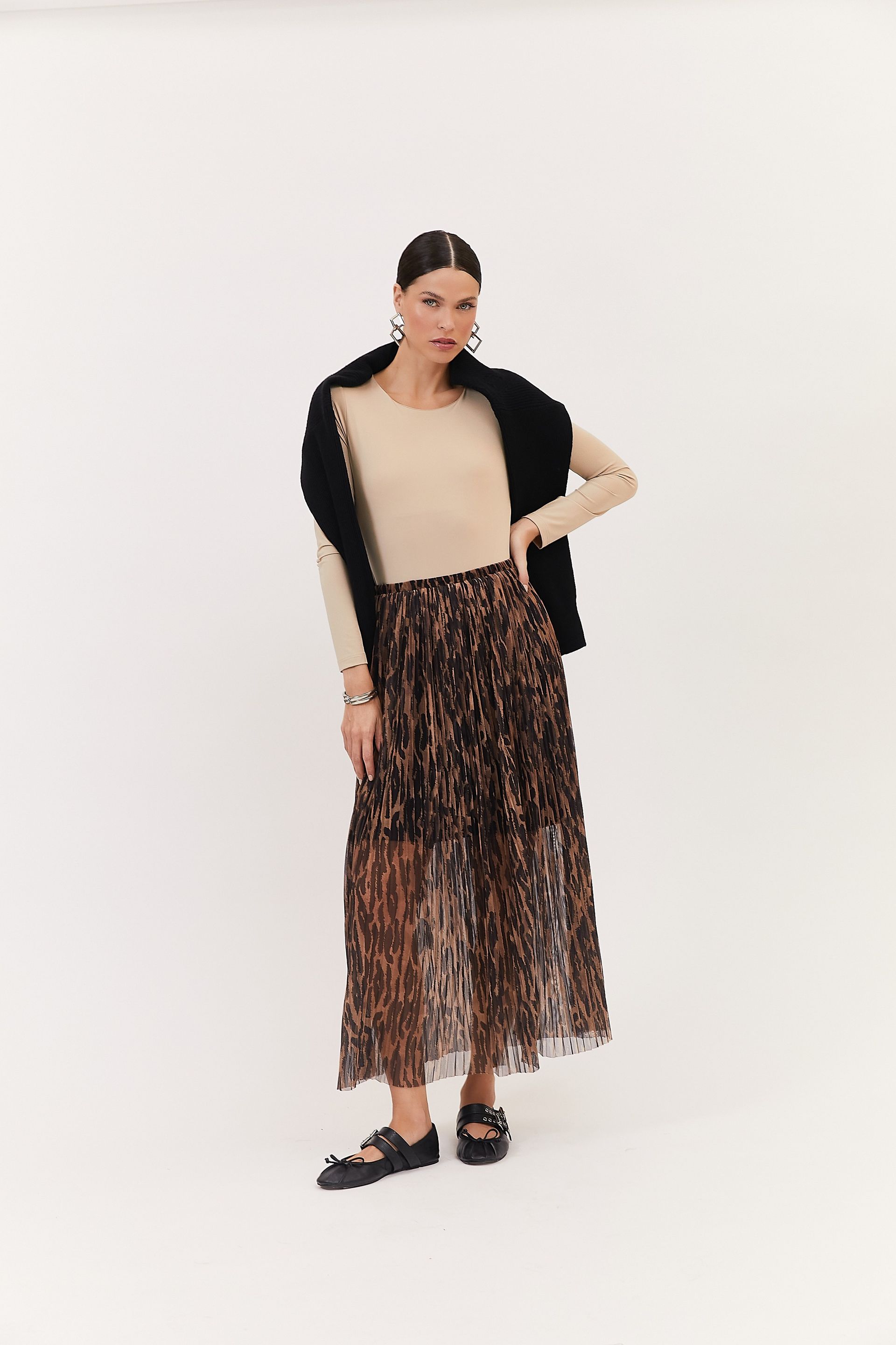 Saia Animal Print Plissada Tânia